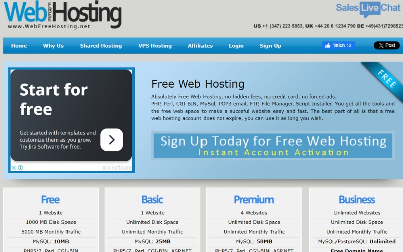 công ty webfreehosting cung cấp hosting miễn phí