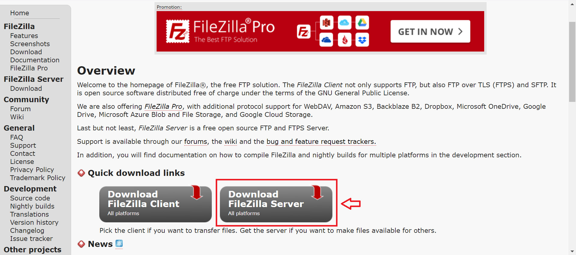 tải filezilla server về máy